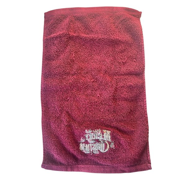 Set Of 3 Merry Christmas Hand Towels 11" X 17" Guest Maroon Gold Embellishments - Picture 5 of 7